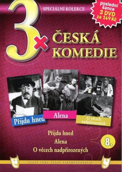detail 3x Česká komedie 8: Přijdu hned + Alena + O věcech nadpřirozených DVD pošetka